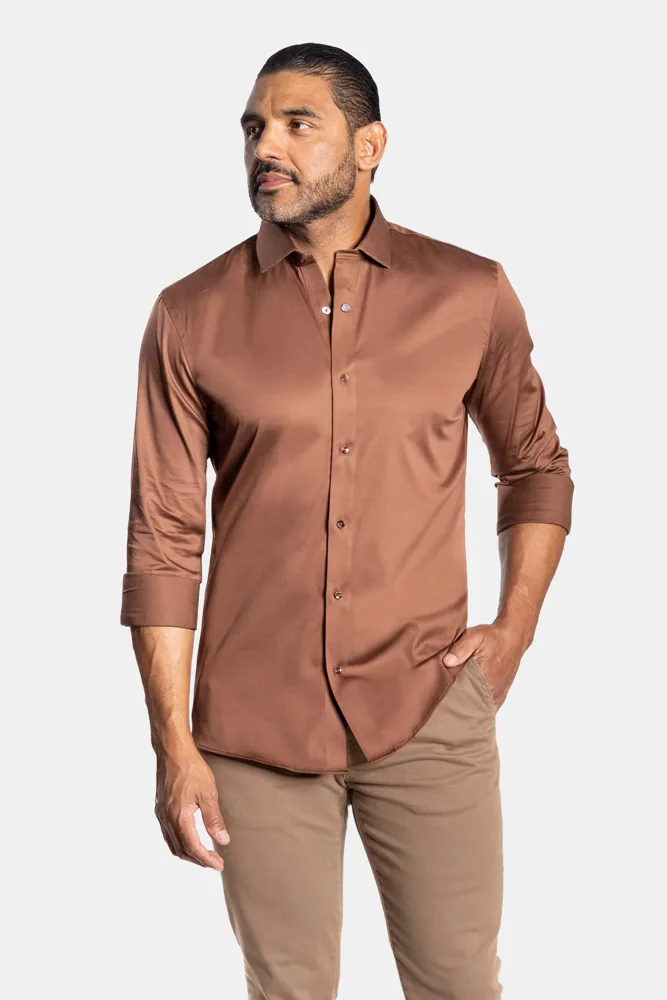 CAMISA ACETINADA LEONE - Tabaco — foto oficial